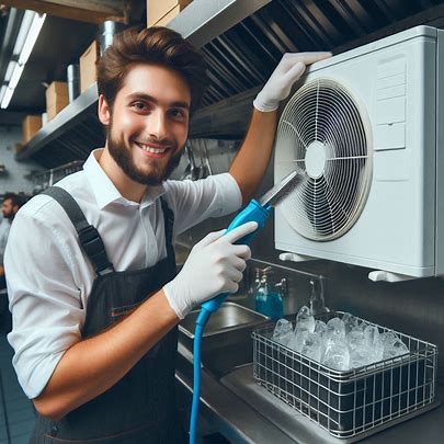 professional technician cleaning a commercial air conditioning unit